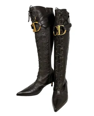 Dior Brown 'CD' Logo Ostrich Boots