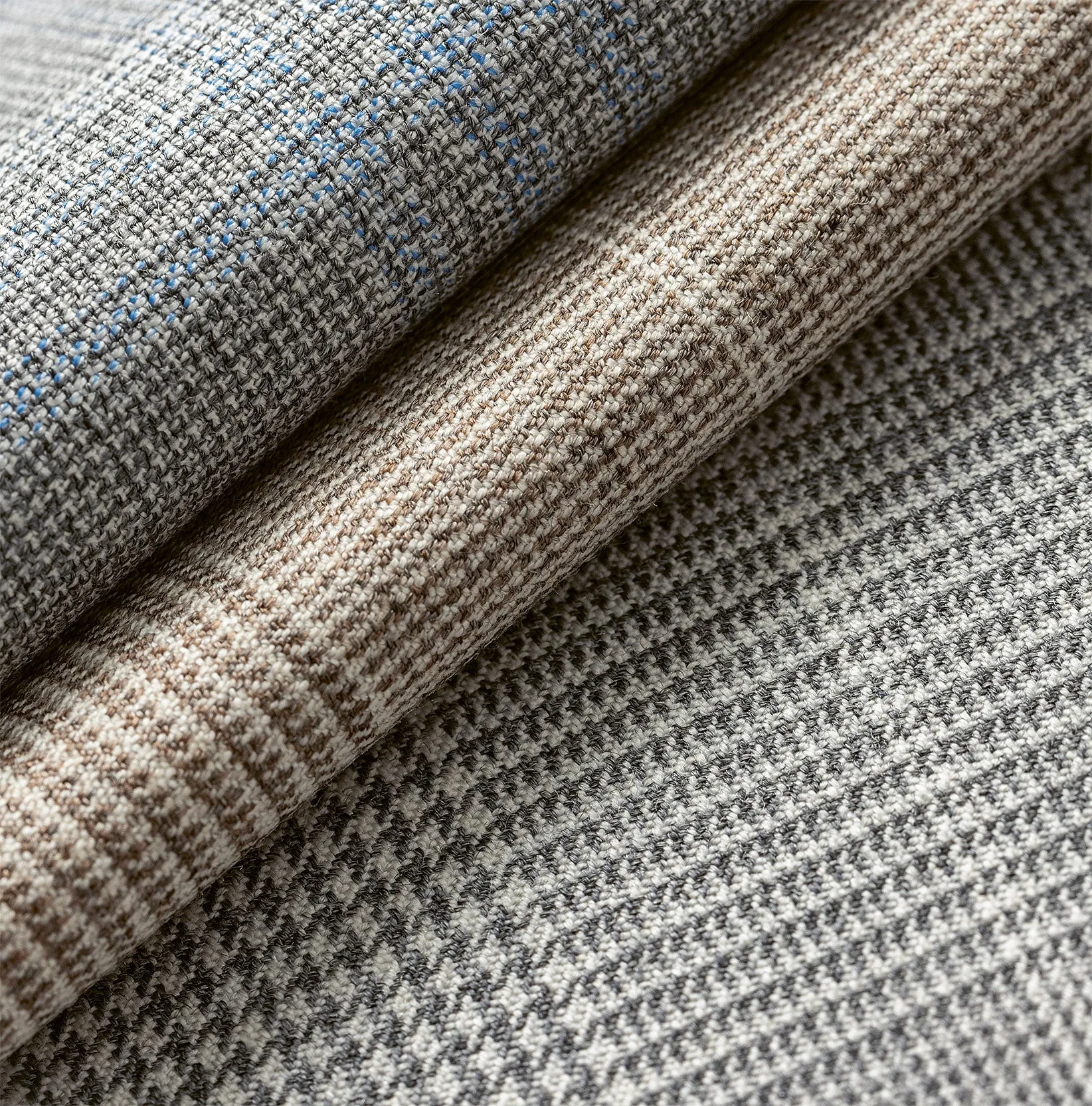 Drago Light Grey S130 Wool Basketweave with Light Blue Overcheck