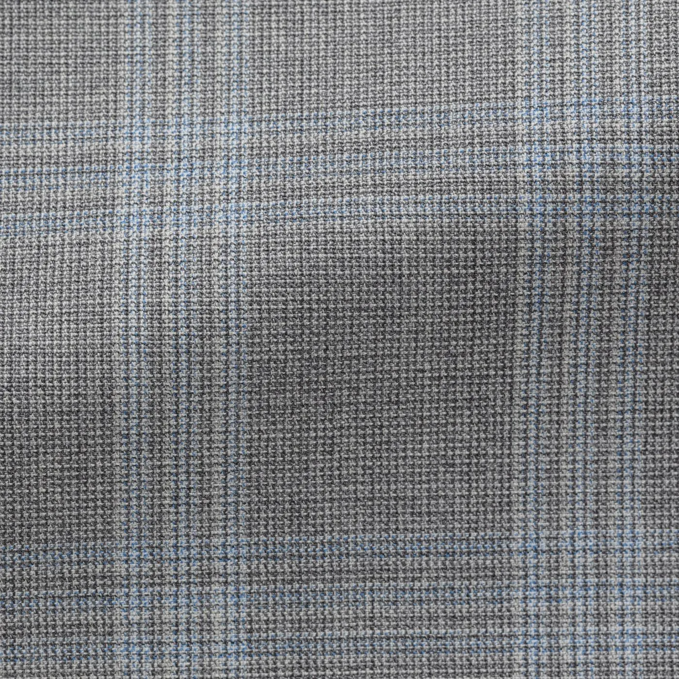 Drago Light Grey S130 Wool Basketweave with Light Blue Overcheck