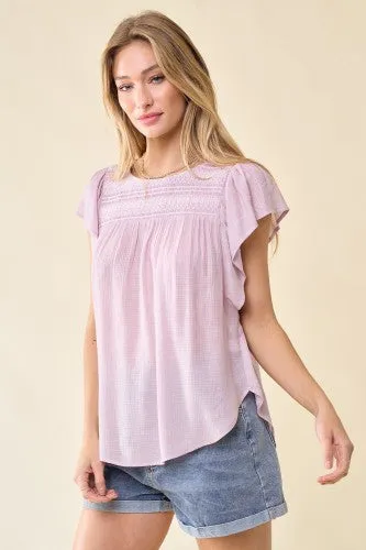Embroidered Smocked Woven Top