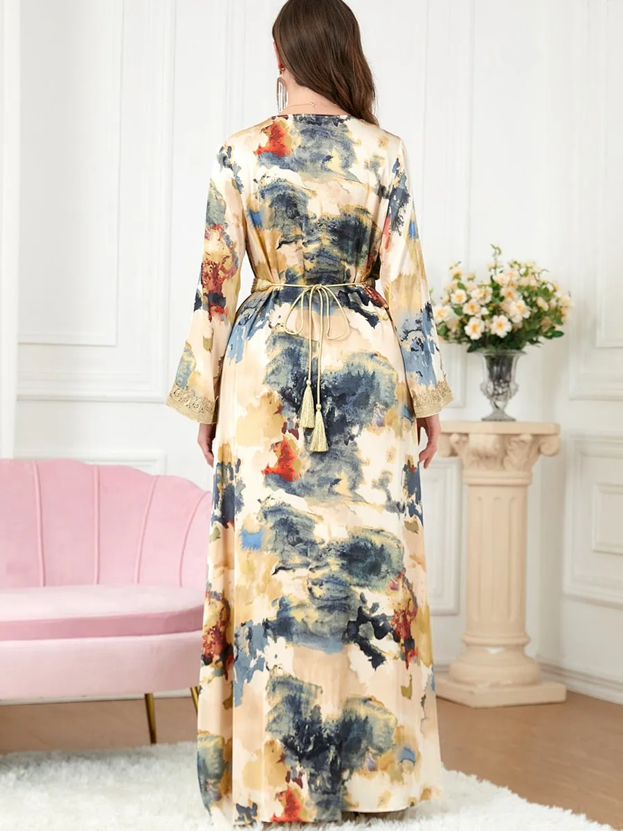 Floral Moroccan Kaftan 2 Piece Abaya for Women