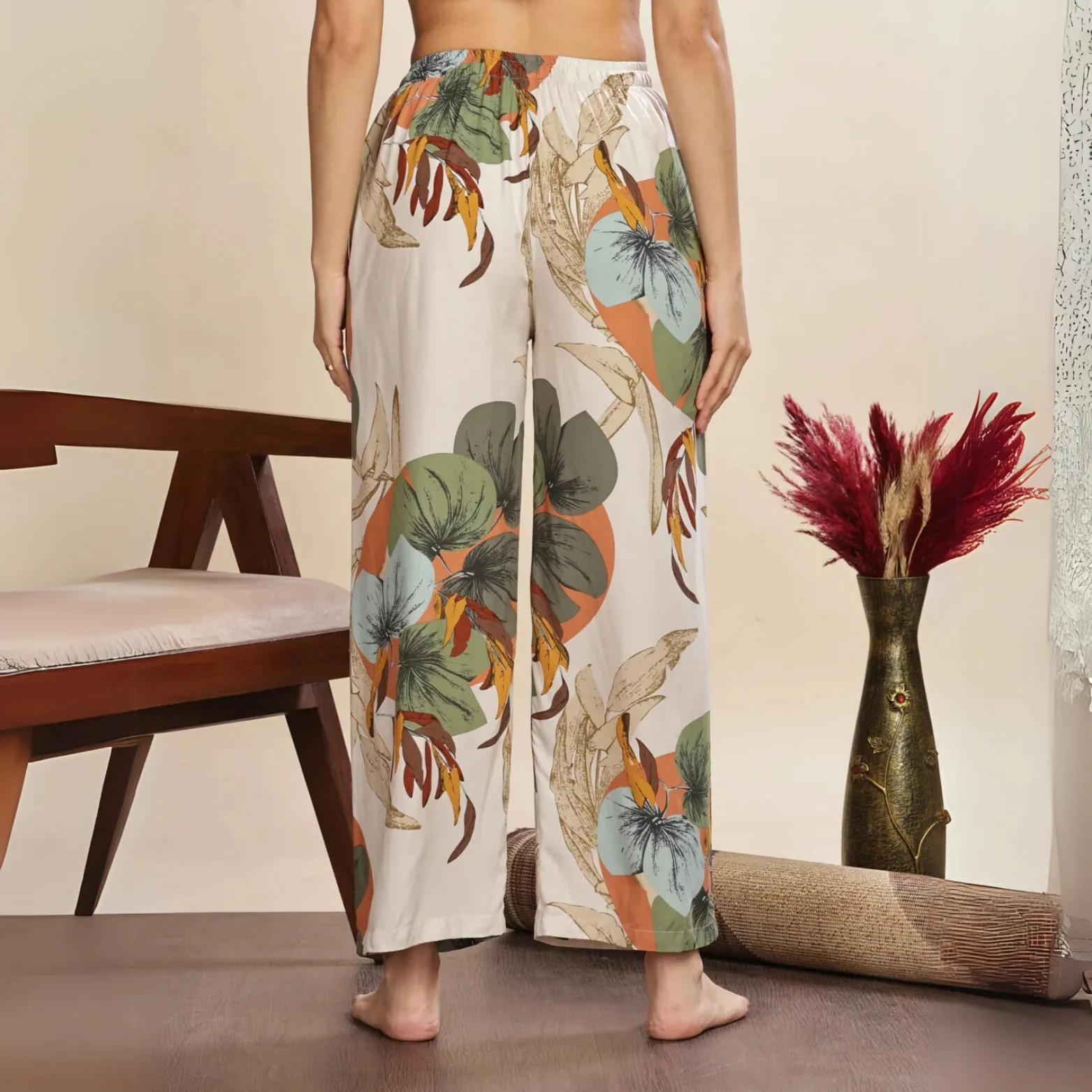 Forest White Printed Palazzo Pants for Women with Comfortable Fit