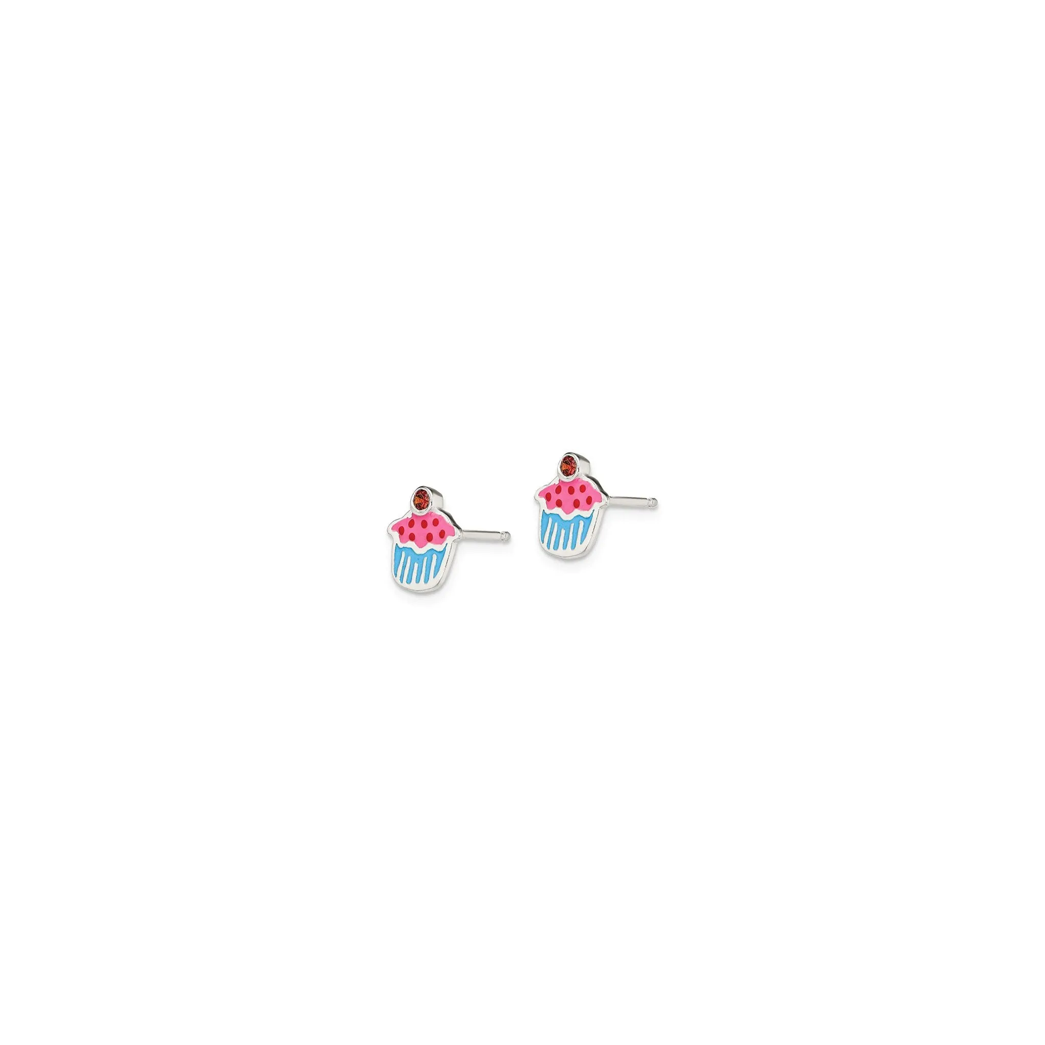 Garnet Cupcake Stud Earrings (Silver)