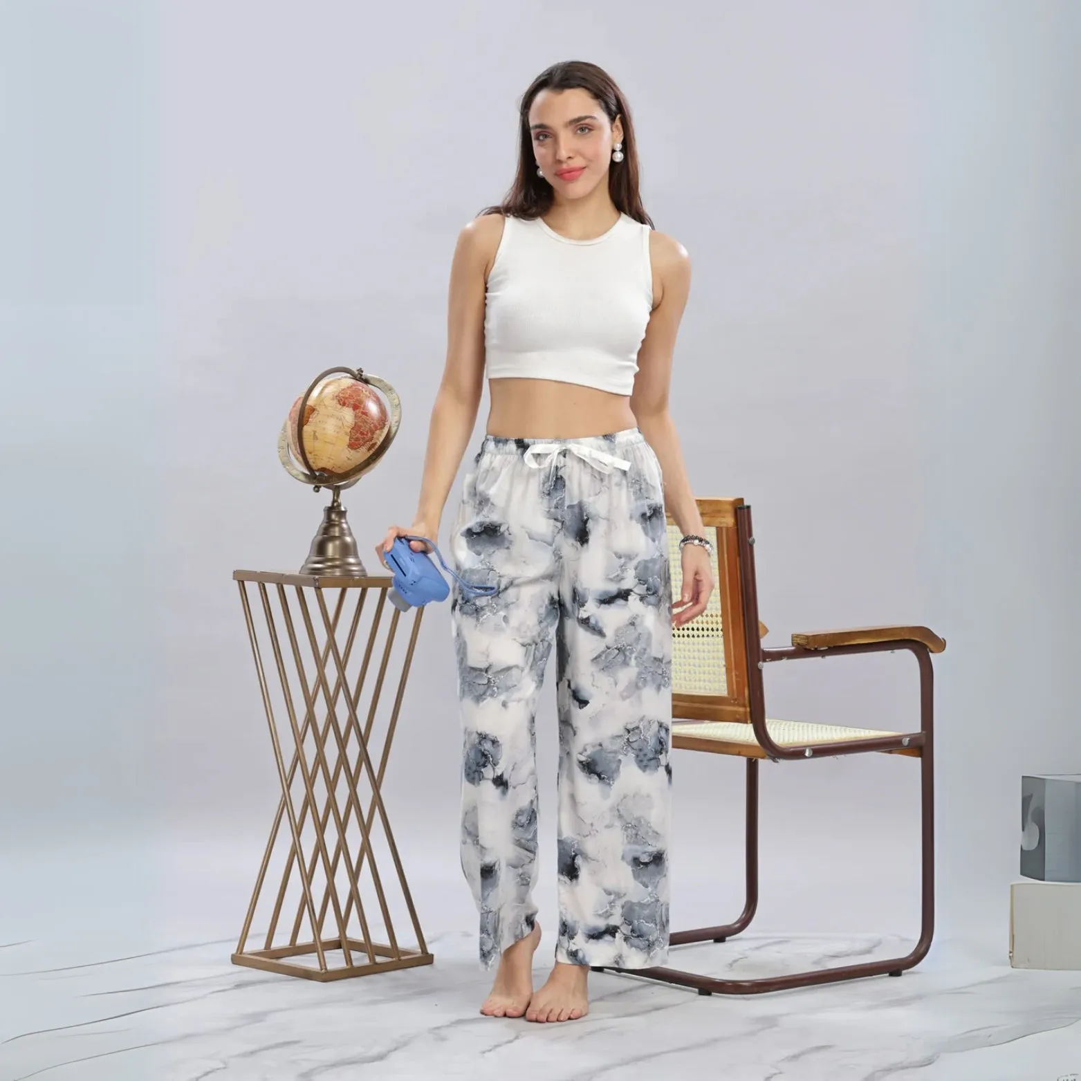 Grey Cloud Relaxed Fit Palazzo Pants for Women with Breathable Fabric