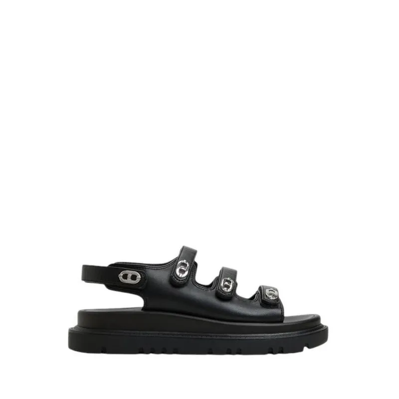 HALENDAR FOOTBED SANDALS - BLACK
