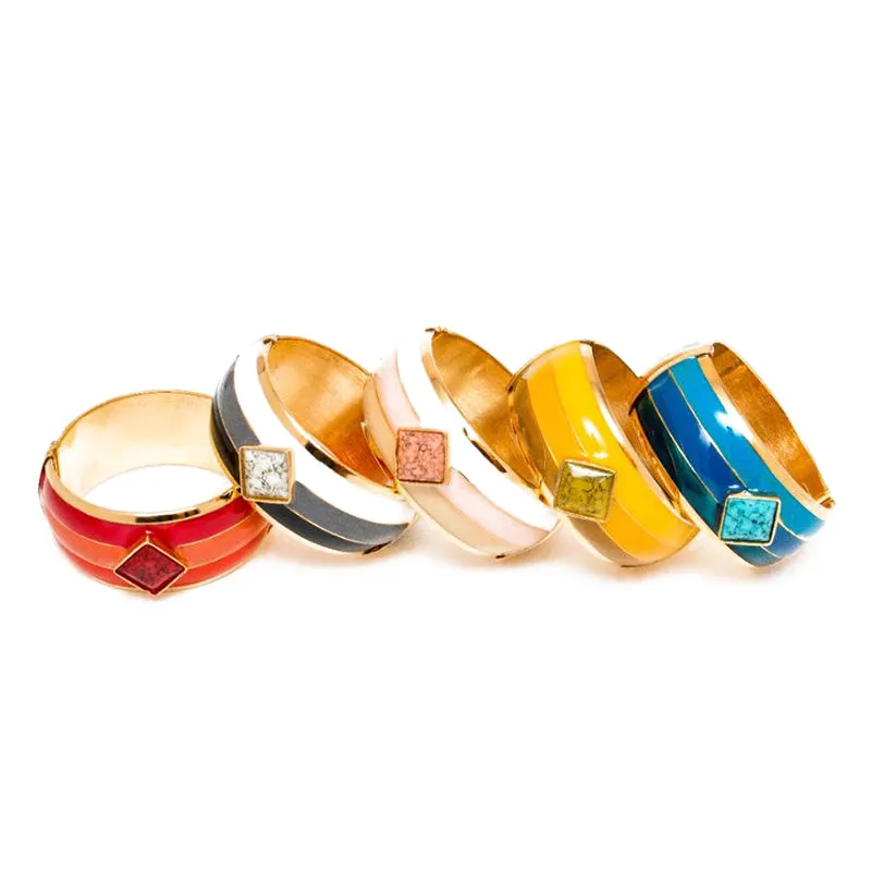 Hand Painted Enamel Feldspar Stone 18k Gold Plated Bracelet