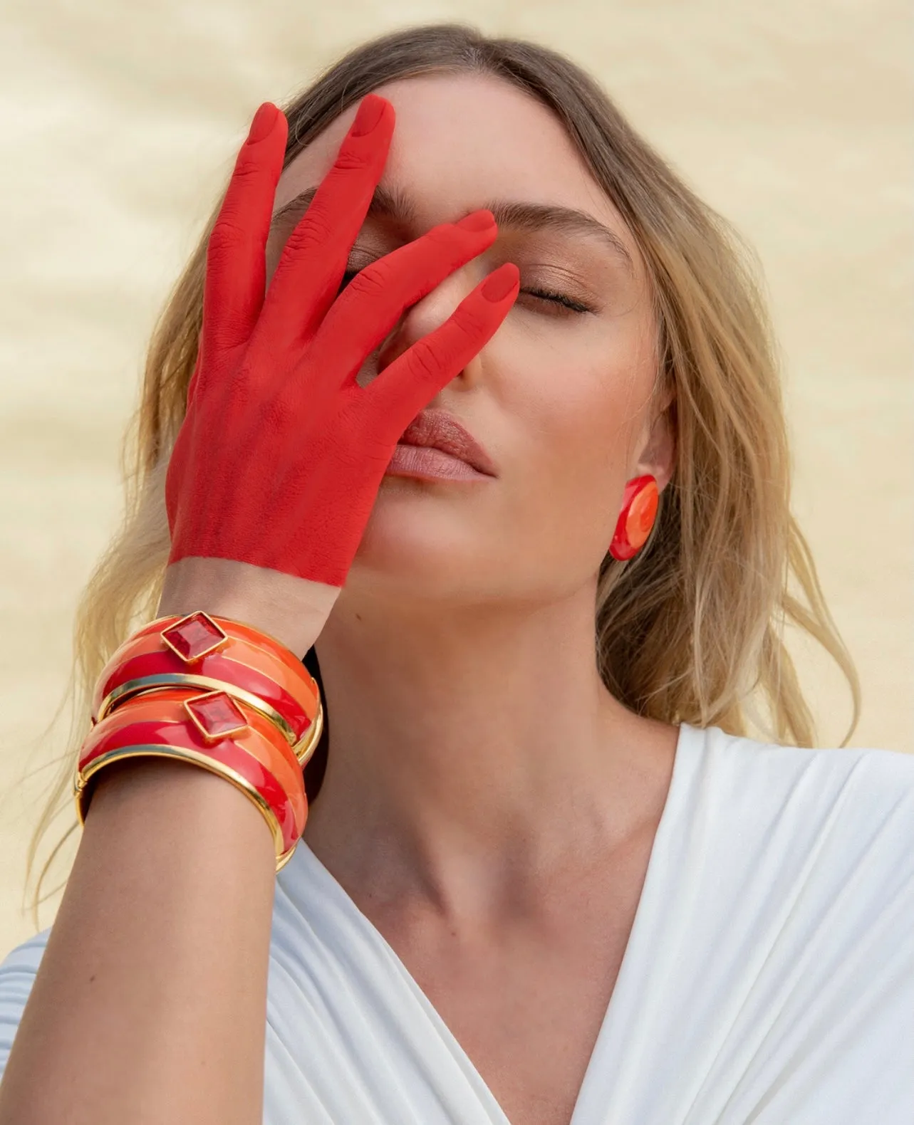 Hand Painted Enamel Feldspar Stone 18k Gold Plated Bracelet