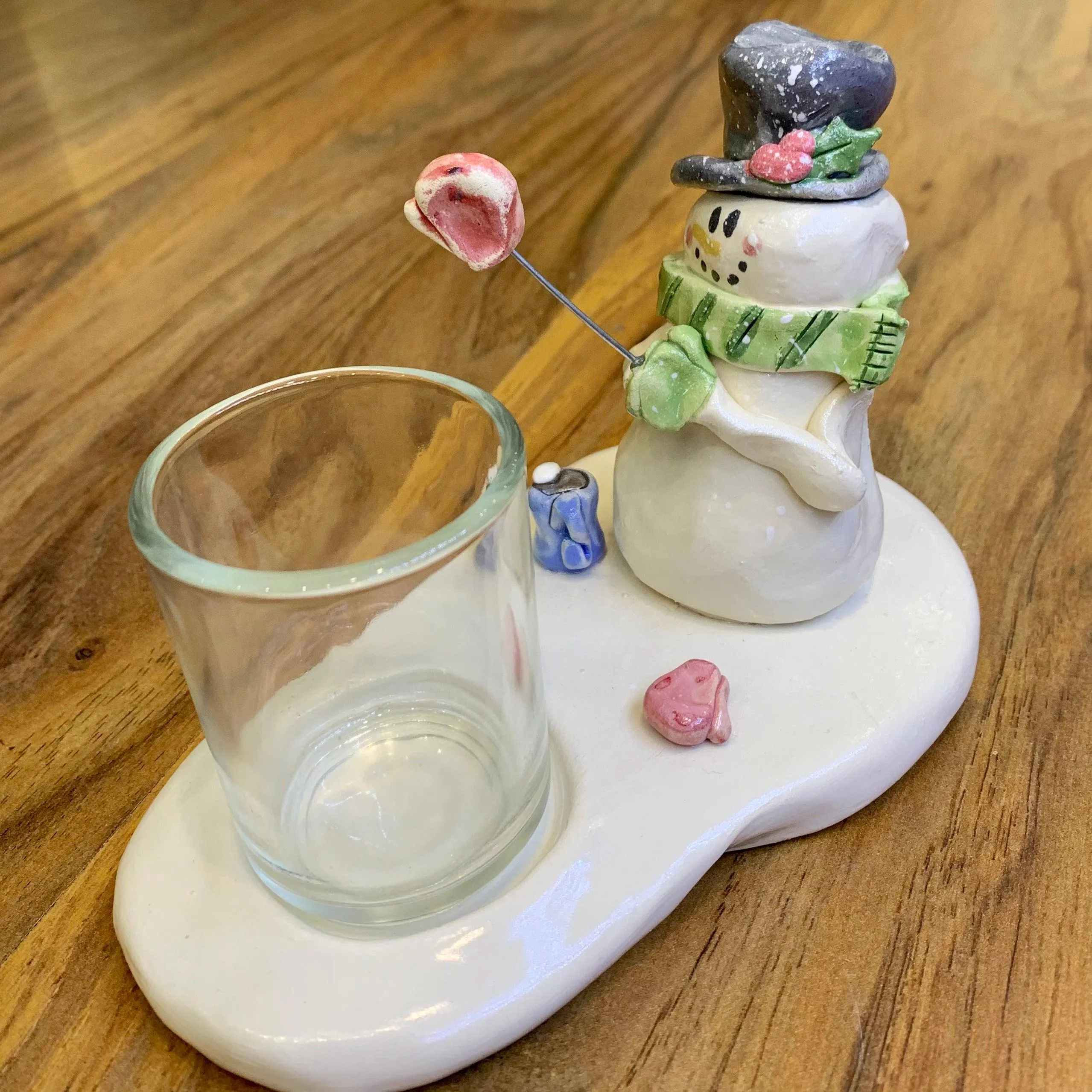 Handmade Christmas Snowman with Mittens Votive Holder