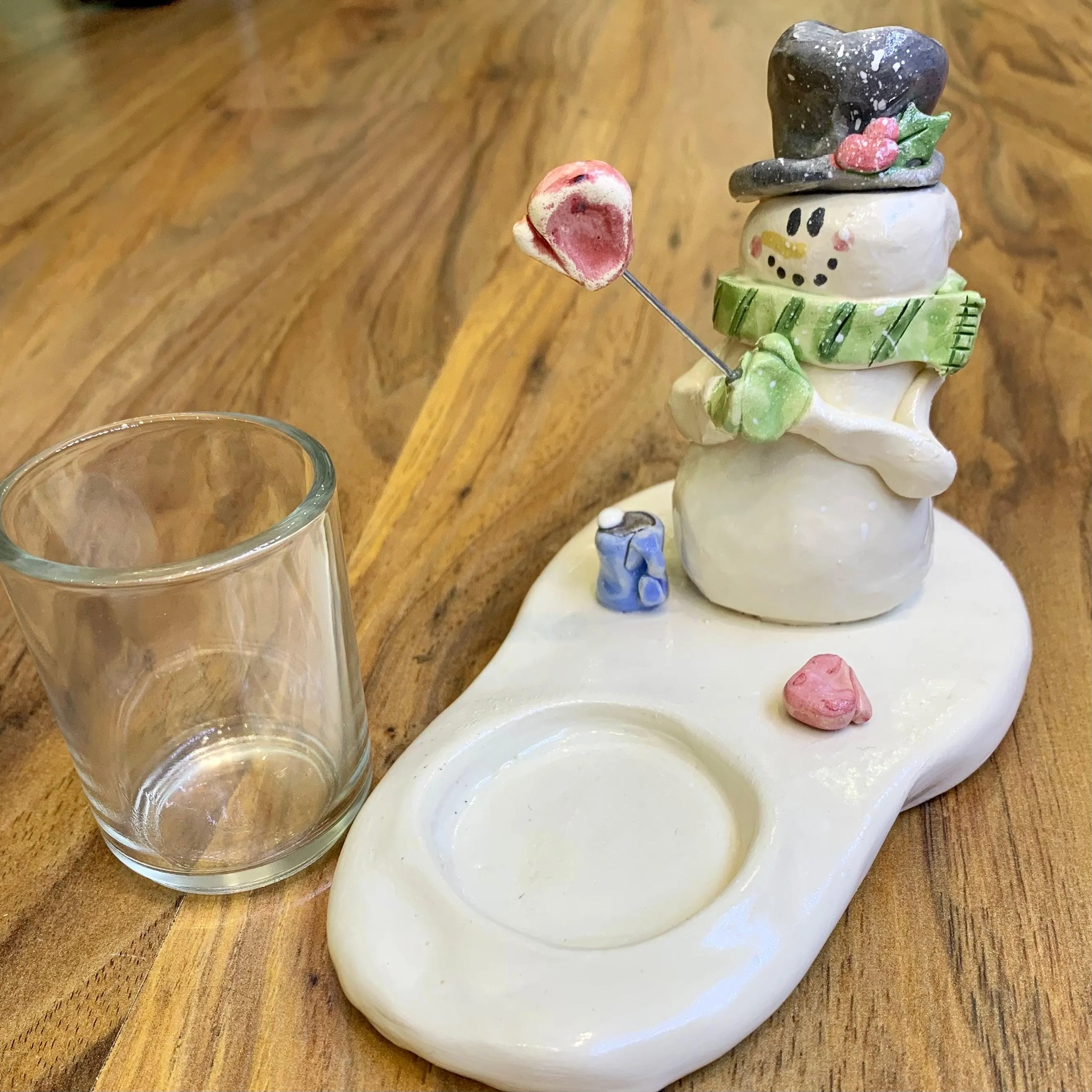Handmade Christmas Snowman with Mittens Votive Holder