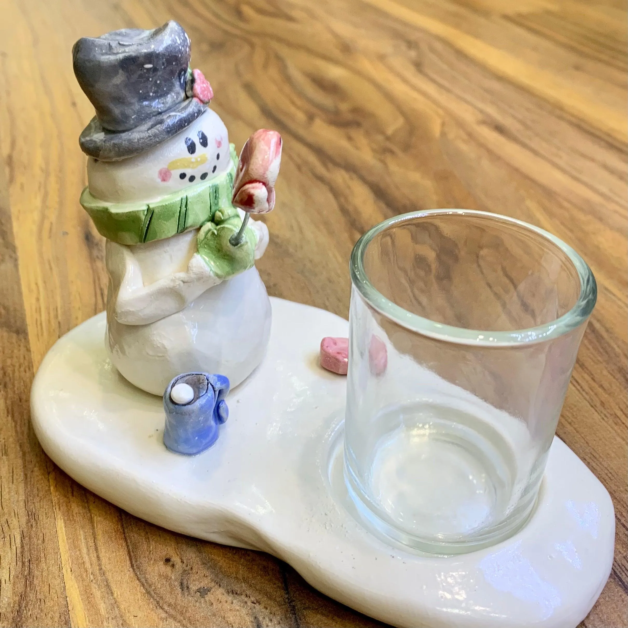 Handmade Christmas Snowman with Mittens Votive Holder