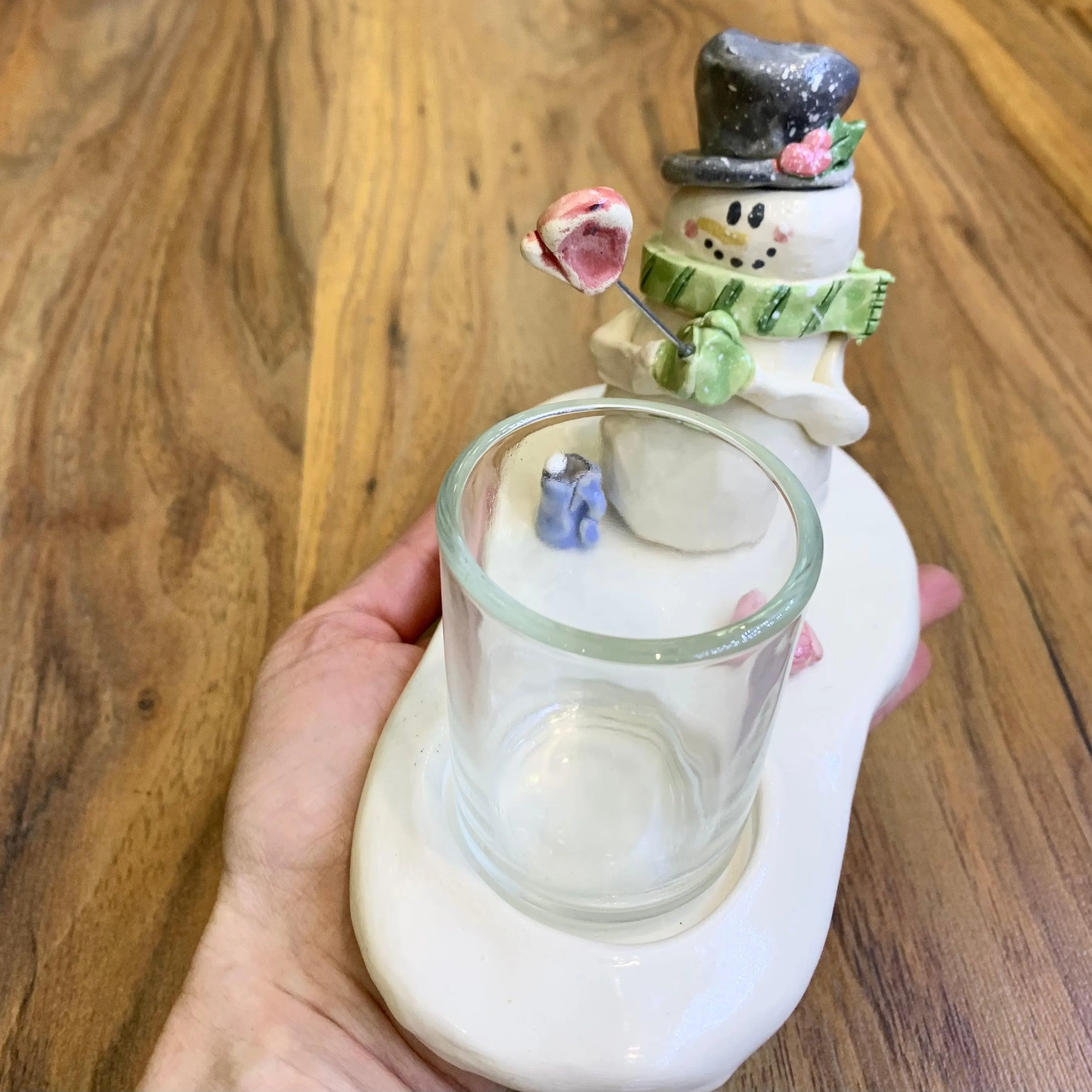 Handmade Christmas Snowman with Mittens Votive Holder