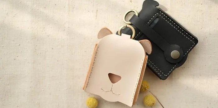 HANDMADE LEATHER CUTE Women Dog Keyring Key Holders CARD Holder PERSONALIZED MONOGRAMMED GIFT CUSTOM Wallet Card Holder keyring