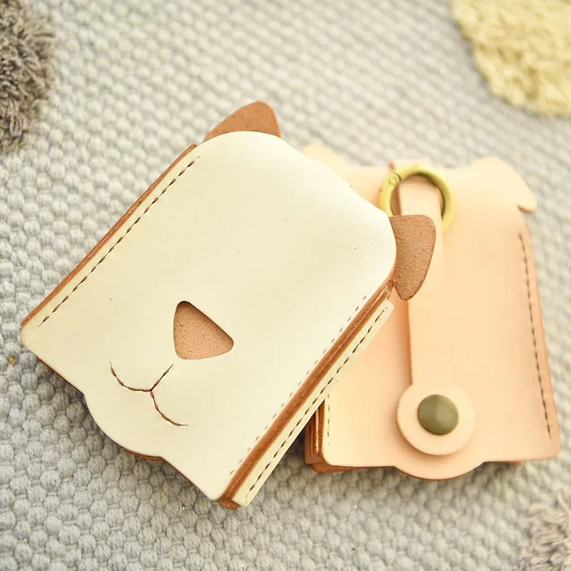 HANDMADE LEATHER CUTE Women Dog Keyring Key Holders CARD Holder PERSONALIZED MONOGRAMMED GIFT CUSTOM Wallet Card Holder keyring