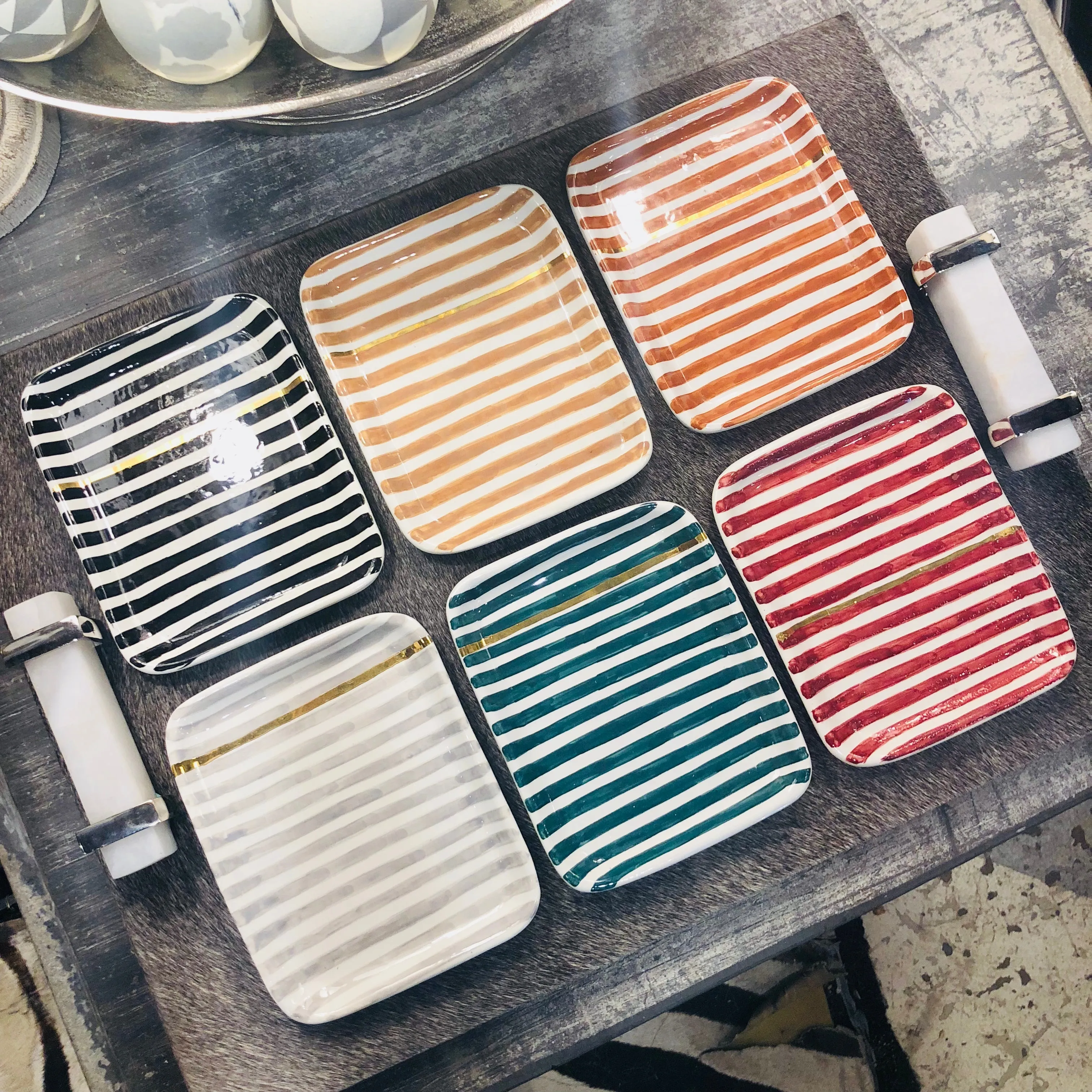 Handmade Moroccan Ceramic Tray in Stripe (More Colors Available)