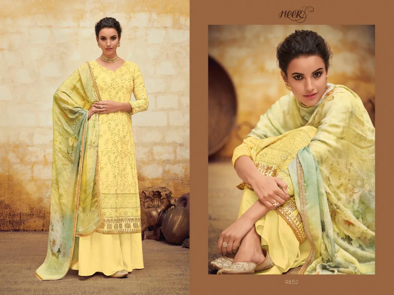 Heer Stylish Faux Georgette fully stitched/ready to wear Kurti & Palazzo (Set)