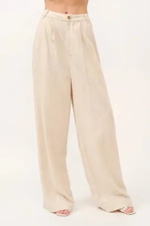 High-Rise Wide Leg Linen Blended Pants For Women – Elegant Fluttering Relaxed Fit Lightweight Comfortable Pants With Pockets For Breezy Summer Outfits