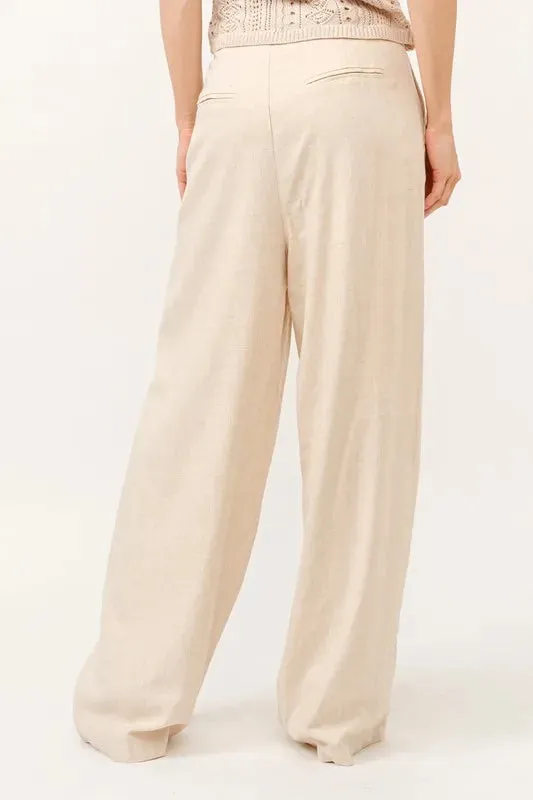 High-Rise Wide Leg Linen Blended Pants For Women – Elegant Fluttering Relaxed Fit Lightweight Comfortable Pants With Pockets For Breezy Summer Outfits
