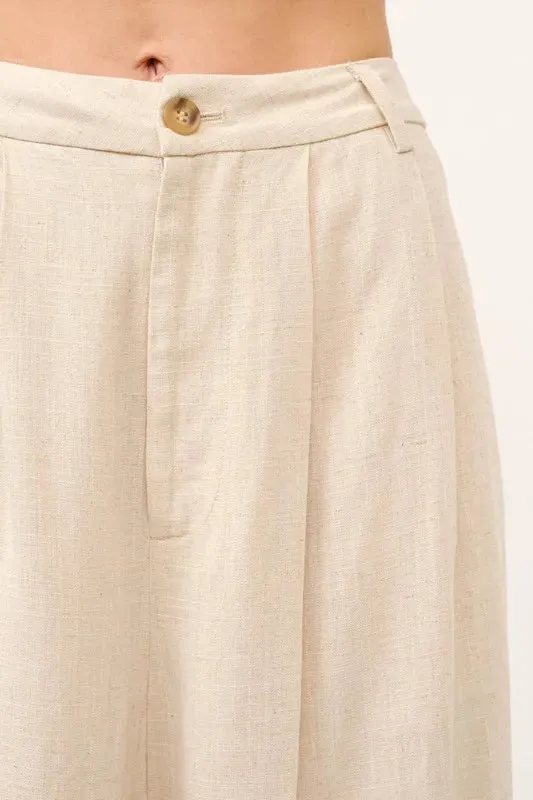 High-Rise Wide Leg Linen Blended Pants For Women – Elegant Fluttering Relaxed Fit Lightweight Comfortable Pants With Pockets For Breezy Summer Outfits