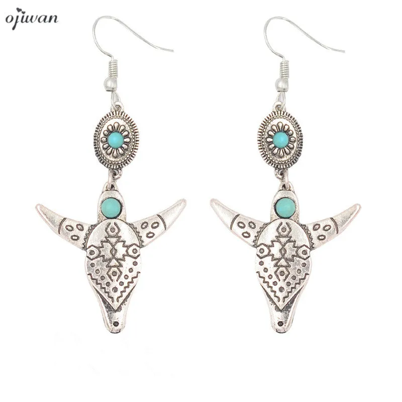 Hippie Chic Cowgirl Tribal Steer Skull Earrings Boho Earrings