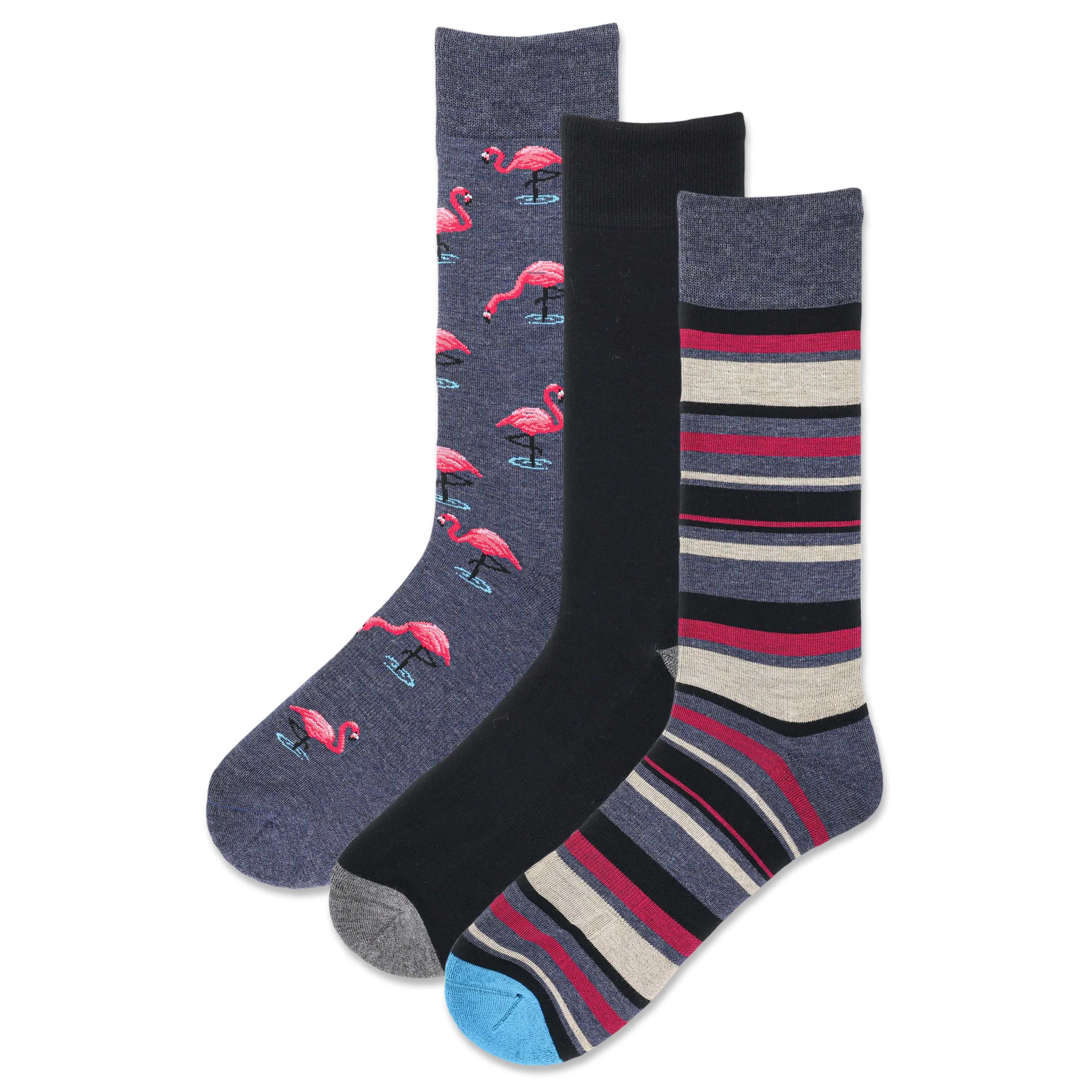 HOTSOX Men's Flamingo Half Cushion Crew Sock 3 Pair Pack