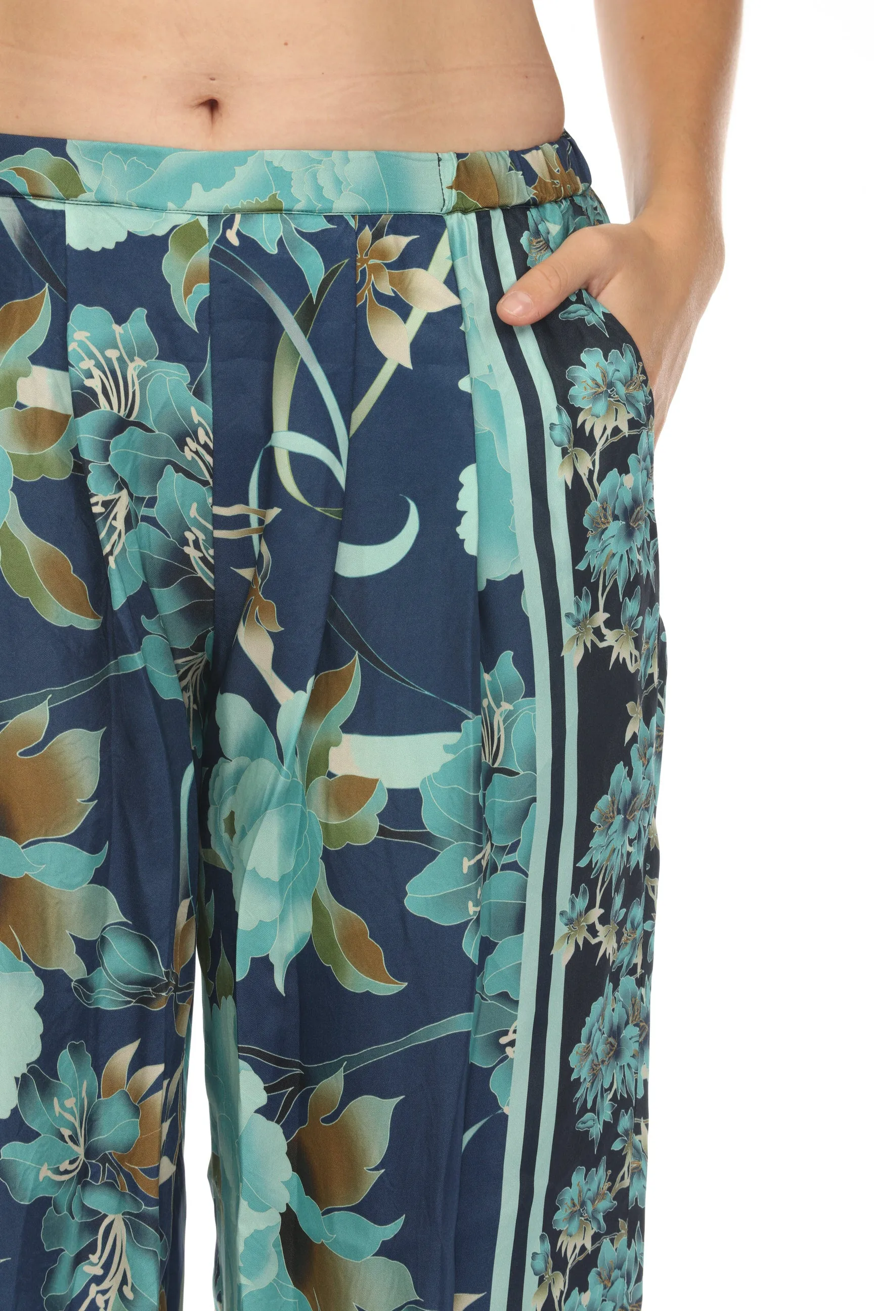 Johnny Was Blue Terri Pleated Floral Pants Boho Chic C64224B7