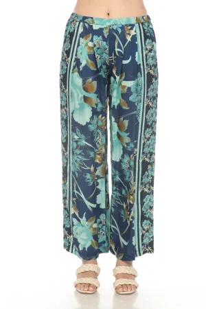 Johnny Was Blue Terri Pleated Floral Pants Boho Chic C64224B7