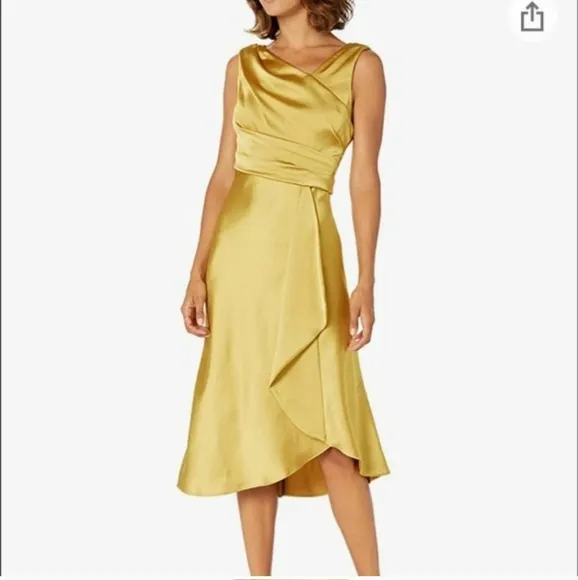 Just Taylor Alston Dress Midi Satin Chartreuse Formal Size 4