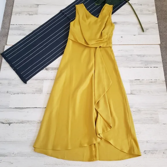 Just Taylor Alston Dress Midi Satin Chartreuse Formal Size 4