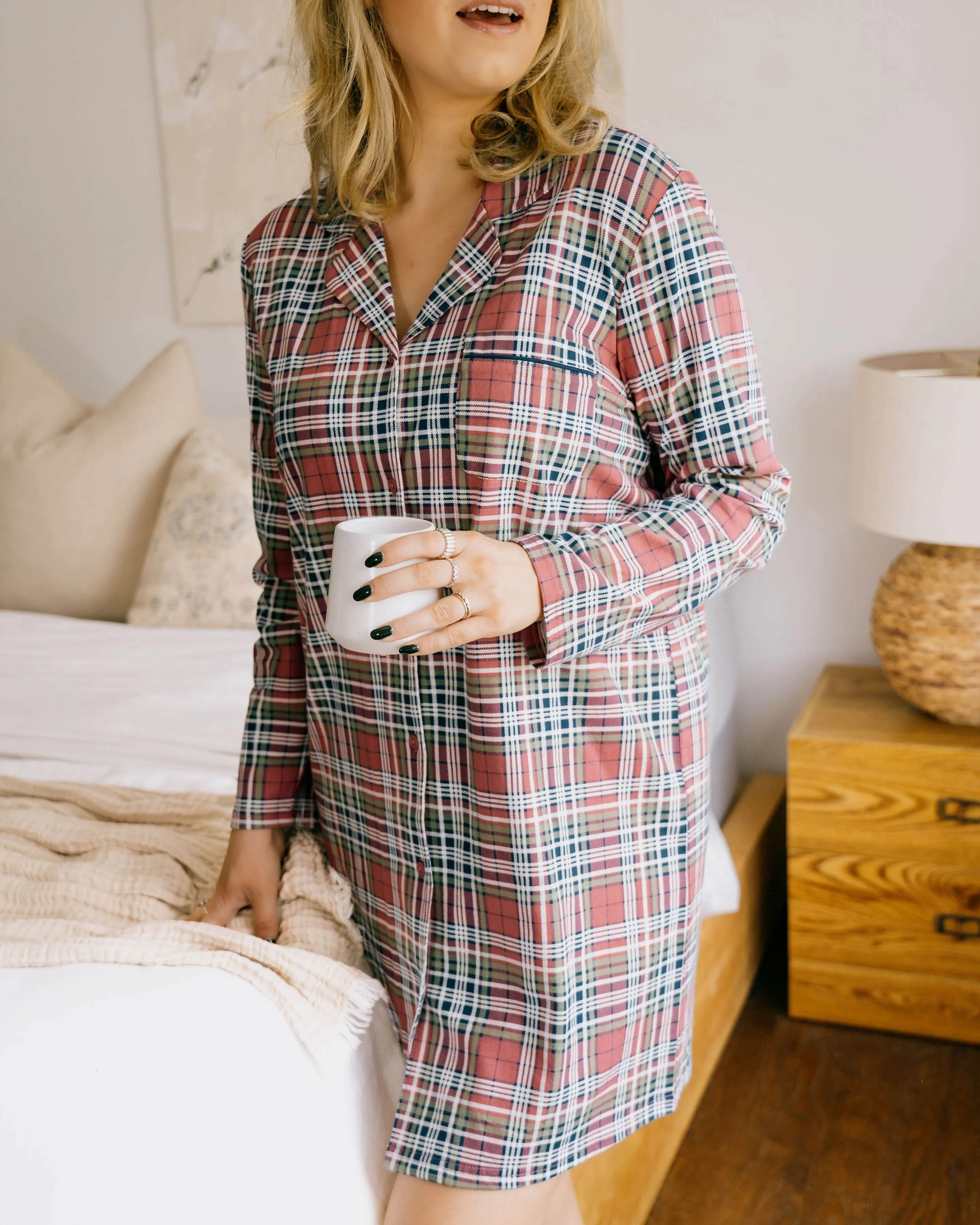 Long Sleeve Notched Collar Nightshirt