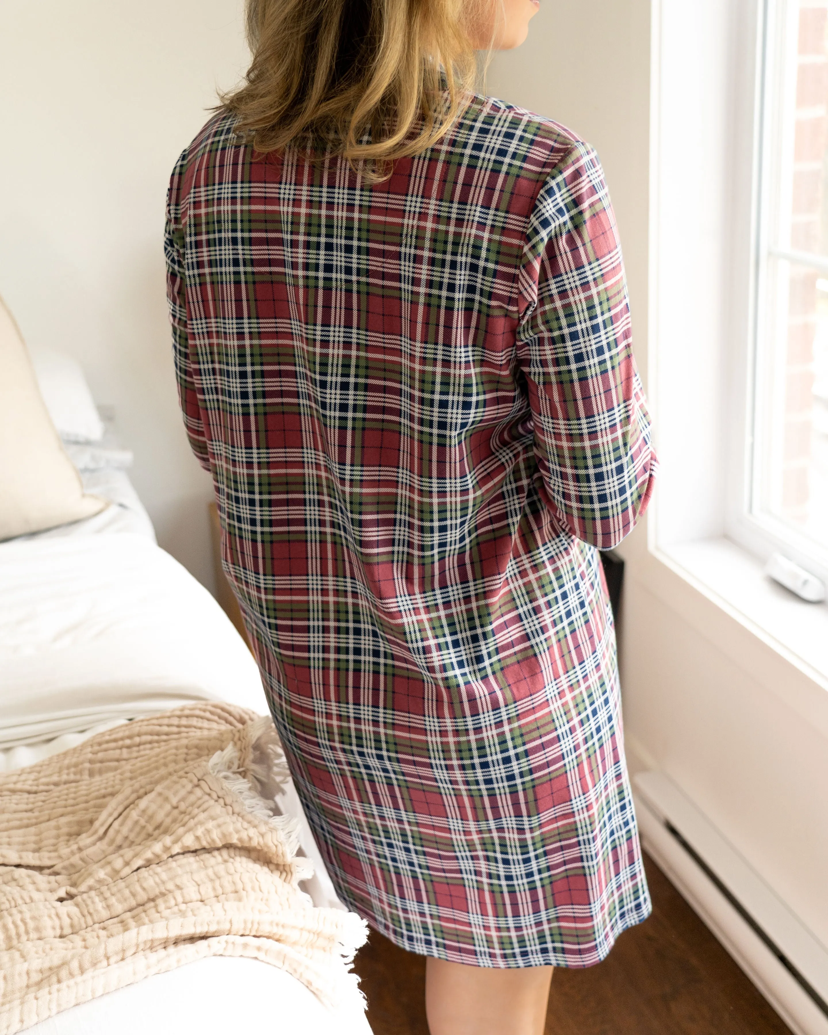 Long Sleeve Notched Collar Nightshirt