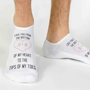 Love You To The Tips of My Toes Personalized No Show Socks - Valentine's Gift Socks