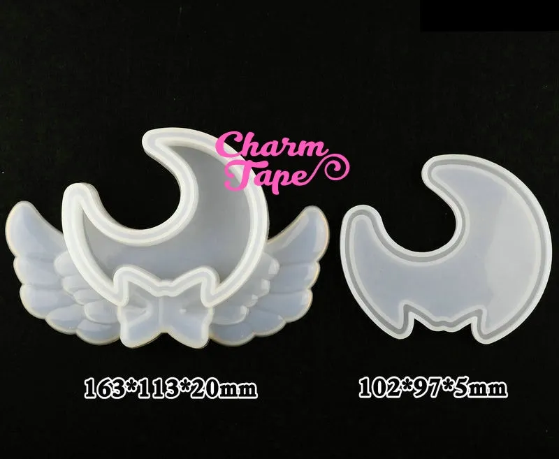 Magical Moon with Wing Trinket Box Silicon silicone mold flexible, for polymer clay, resin jewelry S167