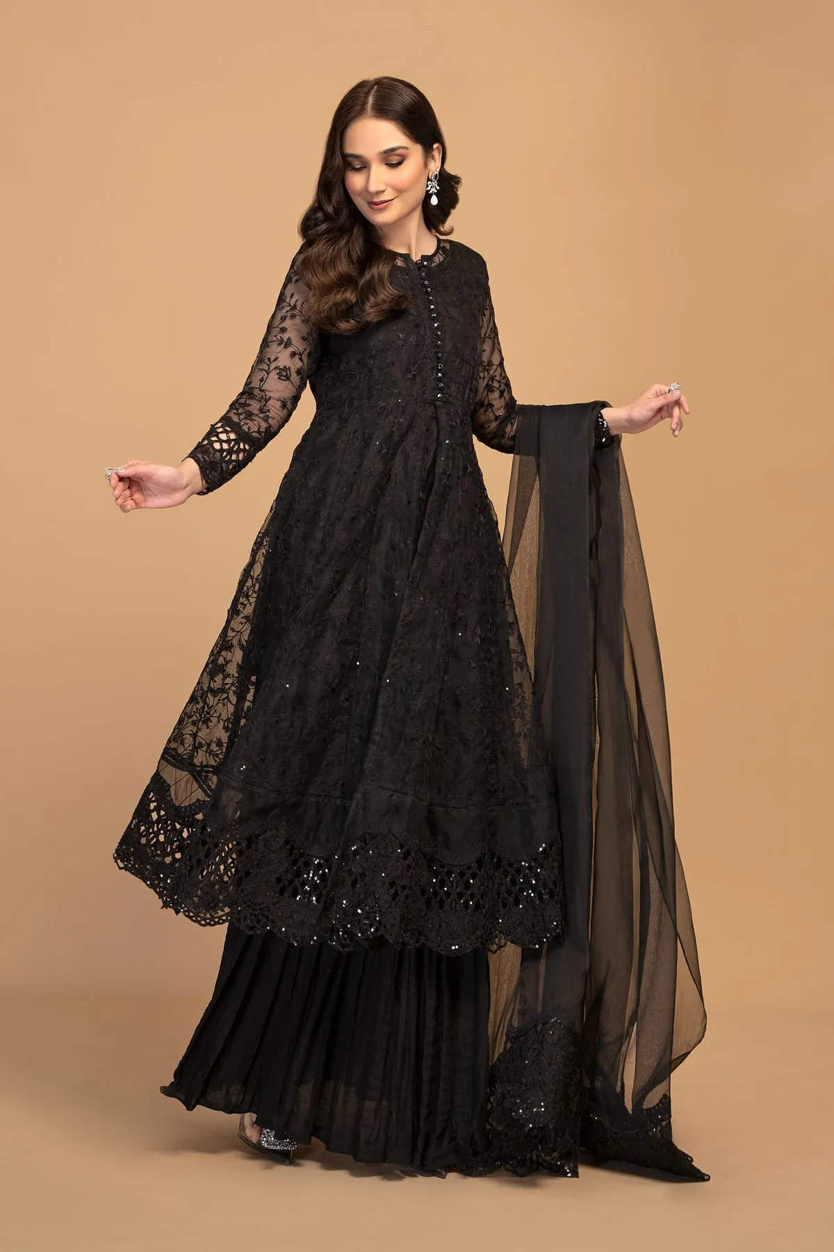 Maria B Black Embroidered Cotton Kameez Salwar Party Dress