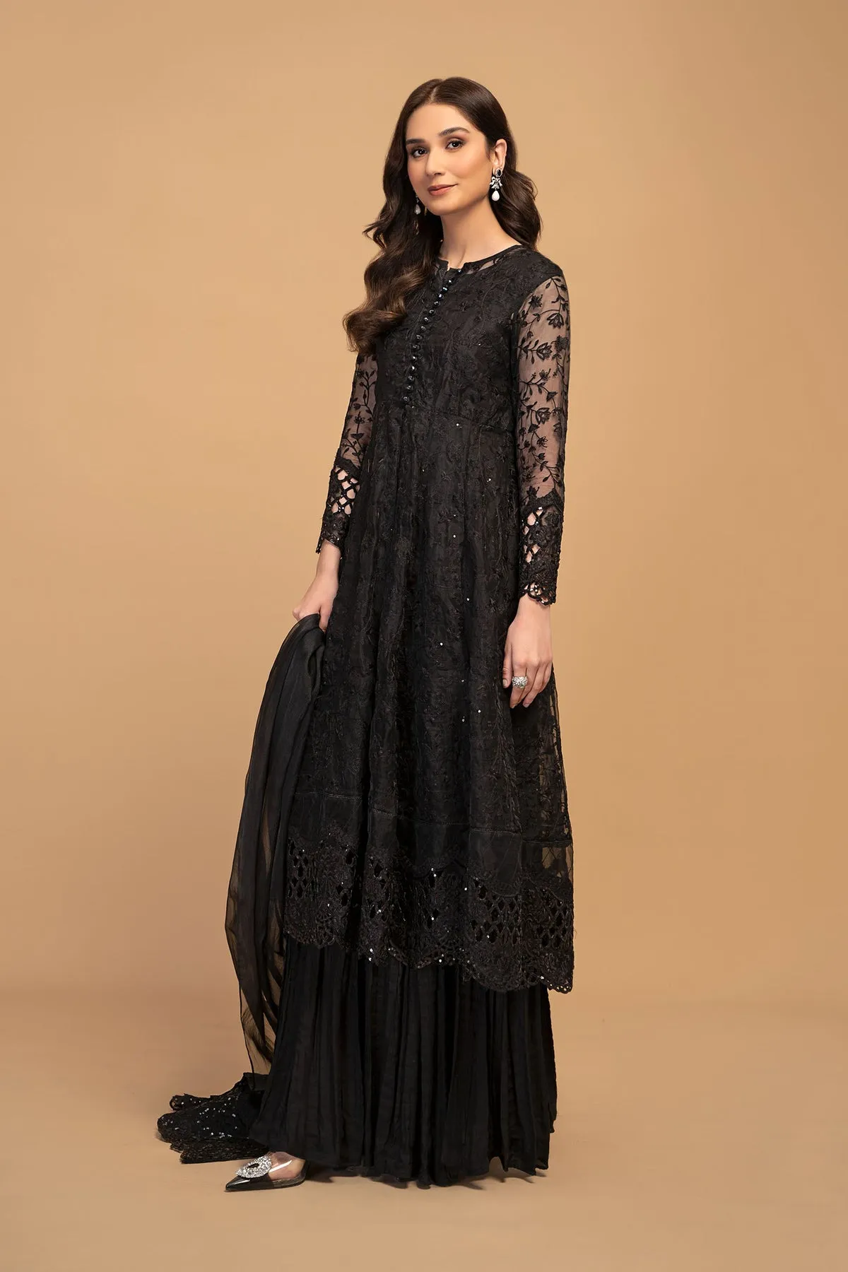 Maria B Black Embroidered Cotton Kameez Salwar Party Dress