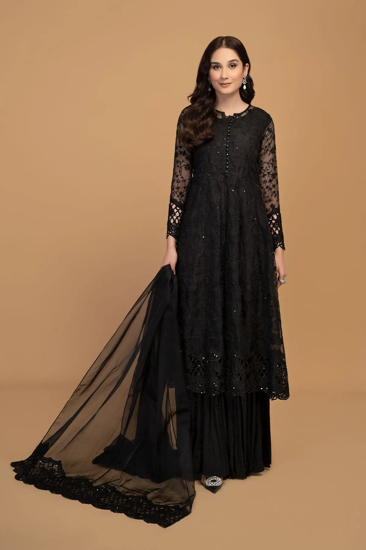 Maria B Black Embroidered Cotton Kameez Salwar Party Dress