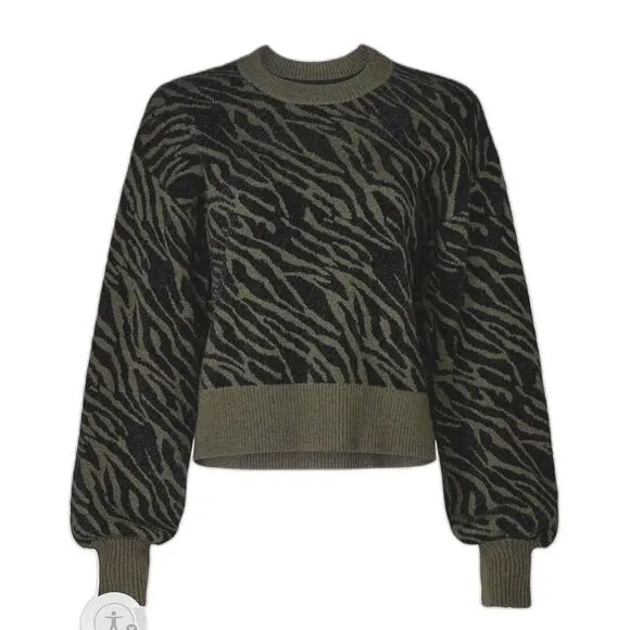 Marissa Webb Collective Olive Zebra Print Sweater – Size Large