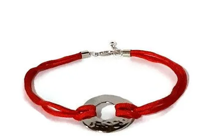Metal circle choker necklace, red paracord, woman size, The red choker necklace