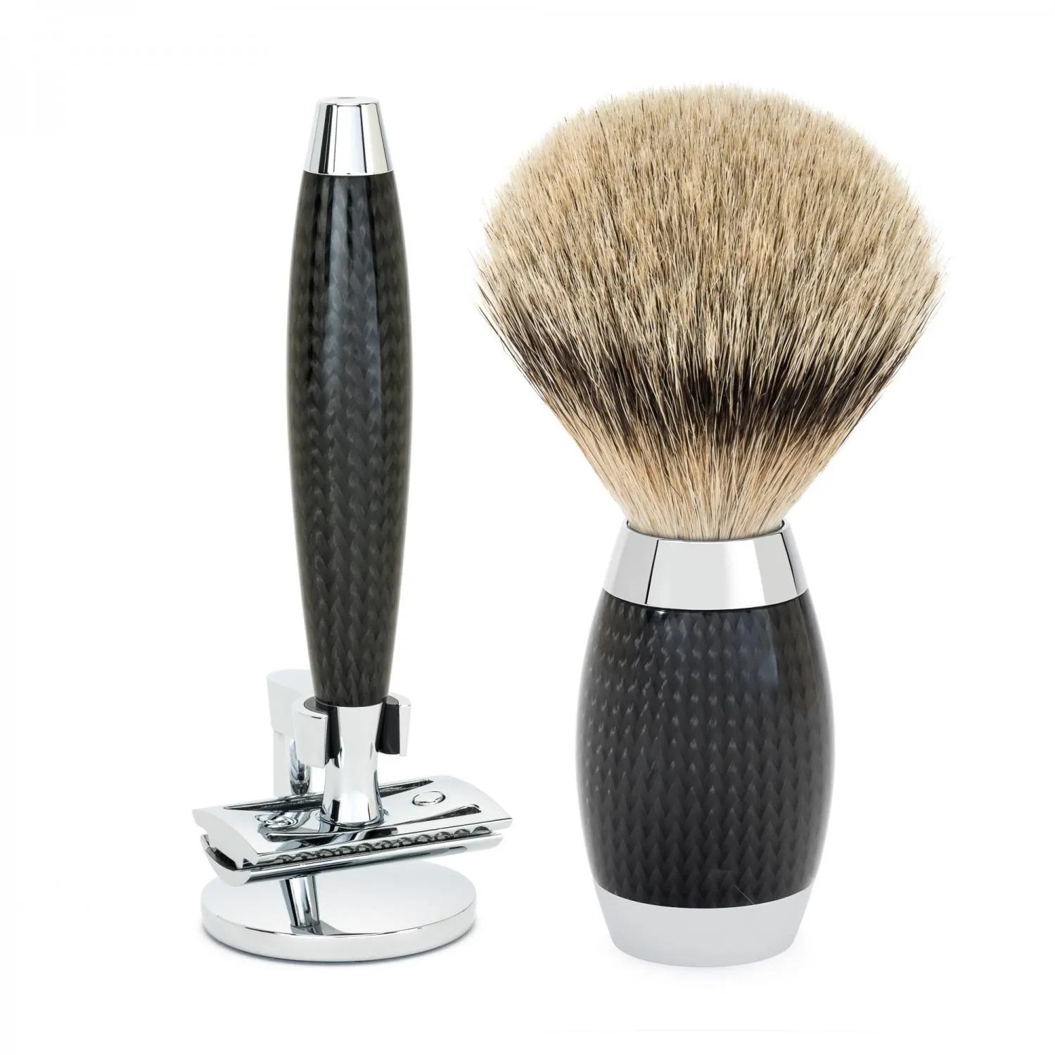 MÜHLE EDITION 3 Pc. Shaving Set, Silver Tip Badger / Safety Razor, Carbon