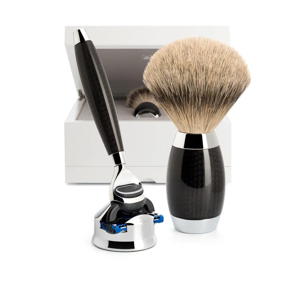 MÜHLE EDITION 3 Pc. Shaving Set, Silvertip Badger / Fusion, Carbon