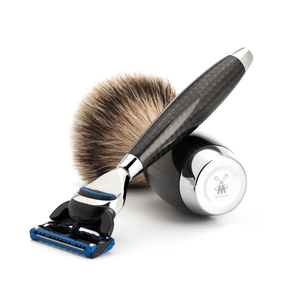 MÜHLE EDITION 3 Pc. Shaving Set, Silvertip Badger / Fusion, Carbon