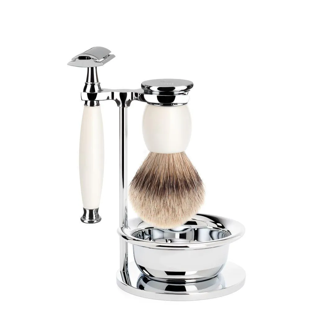 MÜHLE SOPHIST 4 Pc. Shaving Set, Silvertip Badger / Safety Razor, Porcelain