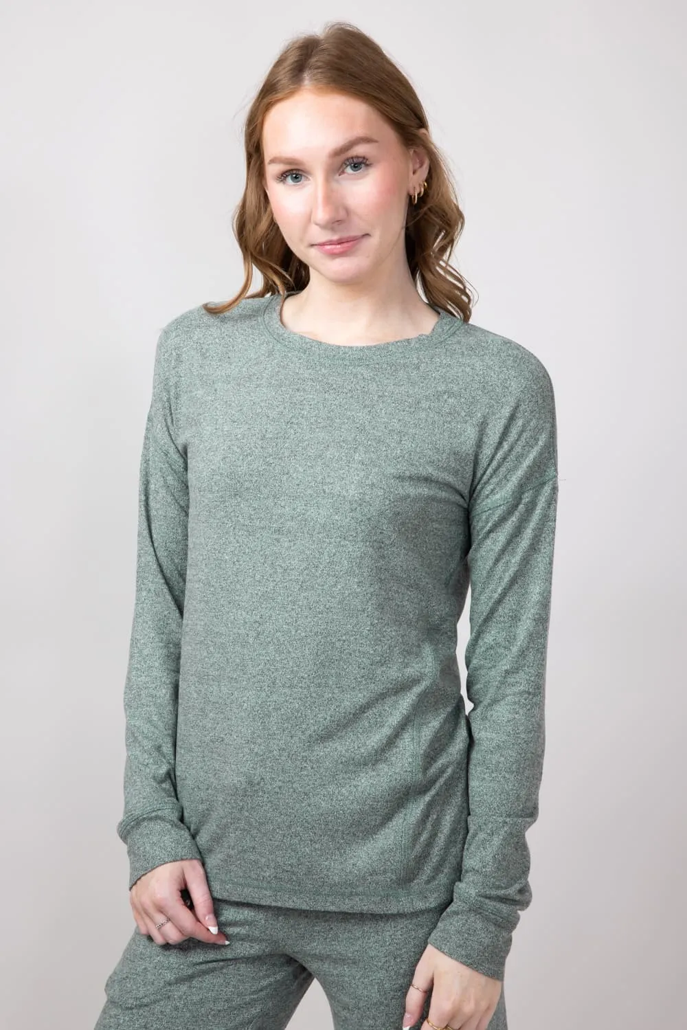 Mono B Hatchi Brushed Crewneck for Women in Dark Olive | KT-A0645-DARKOLIVE