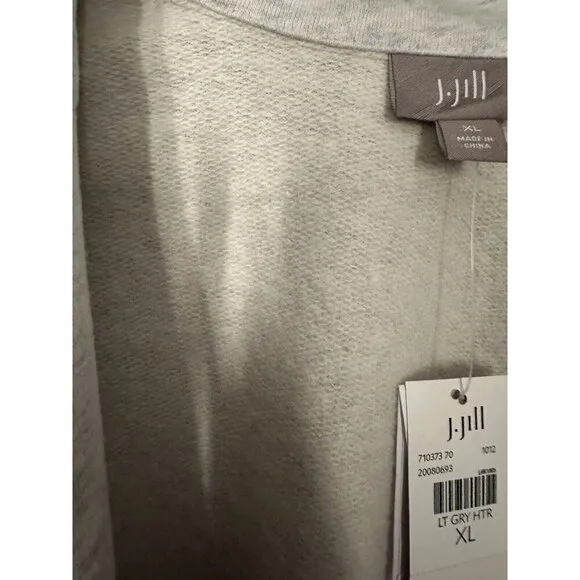 New J. Jill Sweater Coat Women’s XL Light Heather Grey $89 Pockets Cozy Office