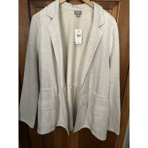 New J. Jill Sweater Coat Women’s XL Light Heather Grey $89 Pockets Cozy Office