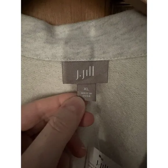 New J. Jill Sweater Coat Women’s XL Light Heather Grey $89 Pockets Cozy Office