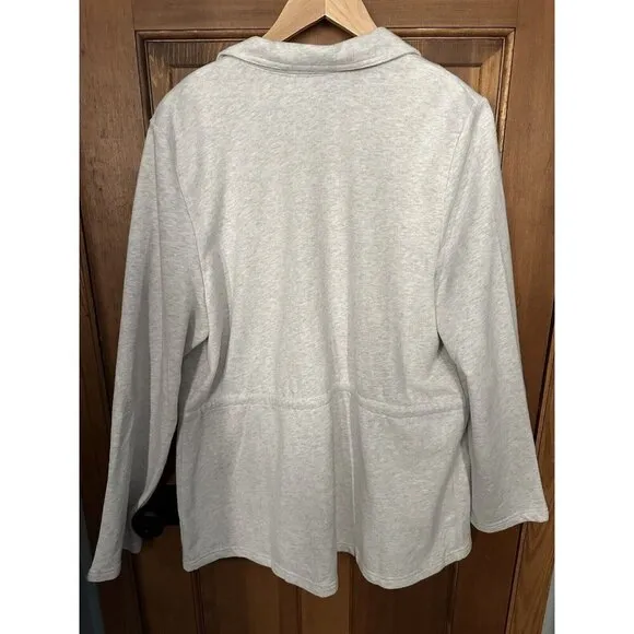 New J. Jill Sweater Coat Women’s XL Light Heather Grey $89 Pockets Cozy Office