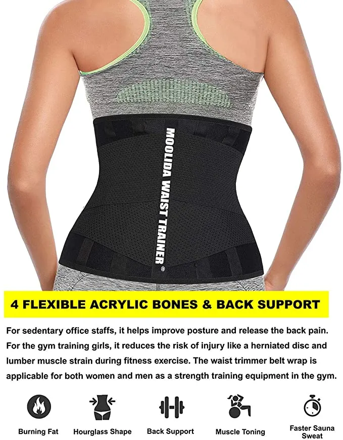 New Moolida Waist Trainer Belt for Women Waist Trimmer Weight Loss Workout Fitness Back Support Belt, Sz S! Fits 24-28" Waist!