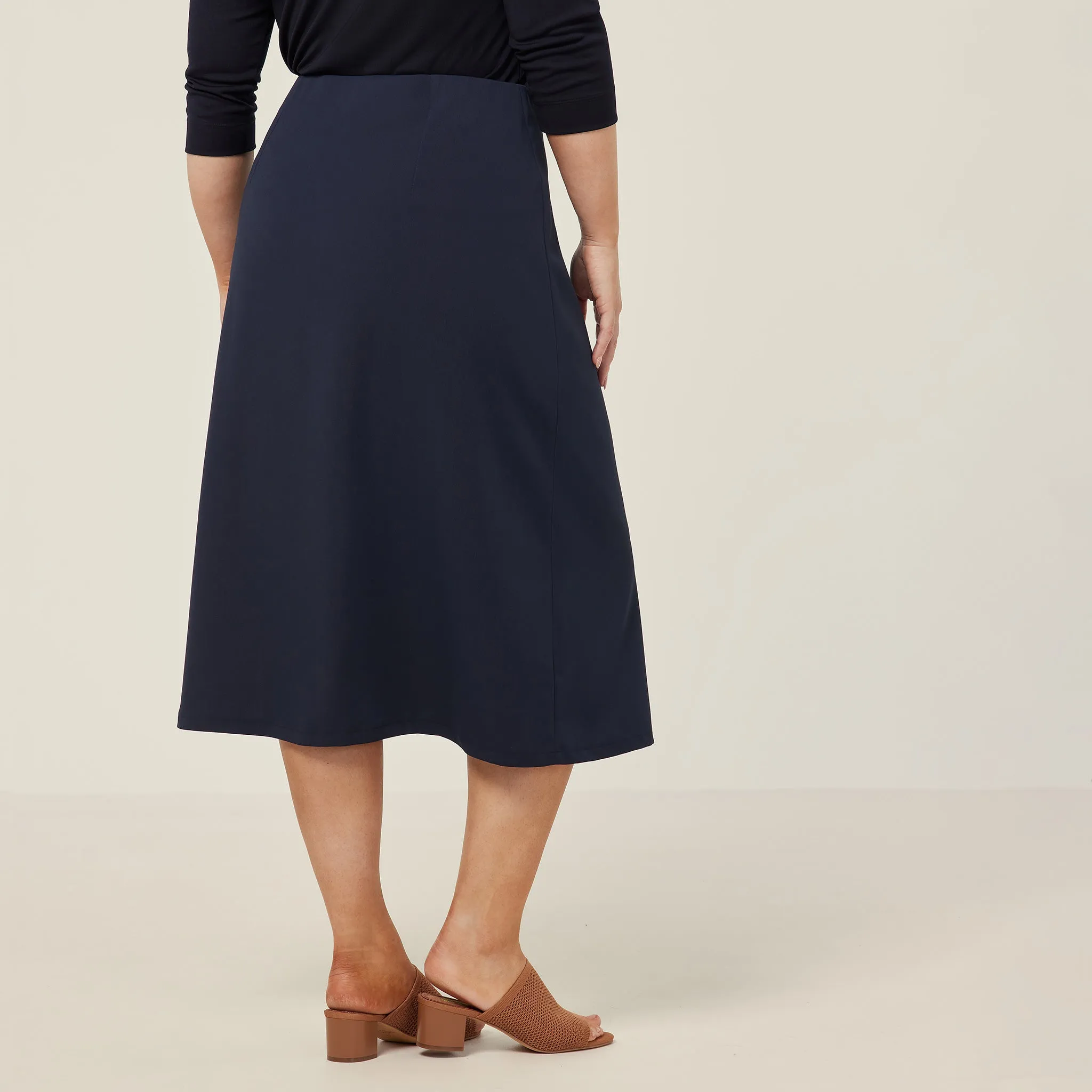 NNT Women's Crepe Stretch Midi A-Line Skirt - Navy