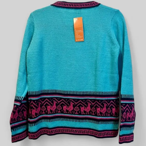 NWT Alpaca Wool Sweater Women’s Cozy &amp; Soft Zip Up Turquoise Cardigan Size Small