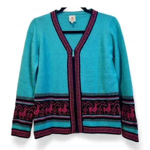 NWT Alpaca Wool Sweater Women’s Cozy &amp; Soft Zip Up Turquoise Cardigan Size Small